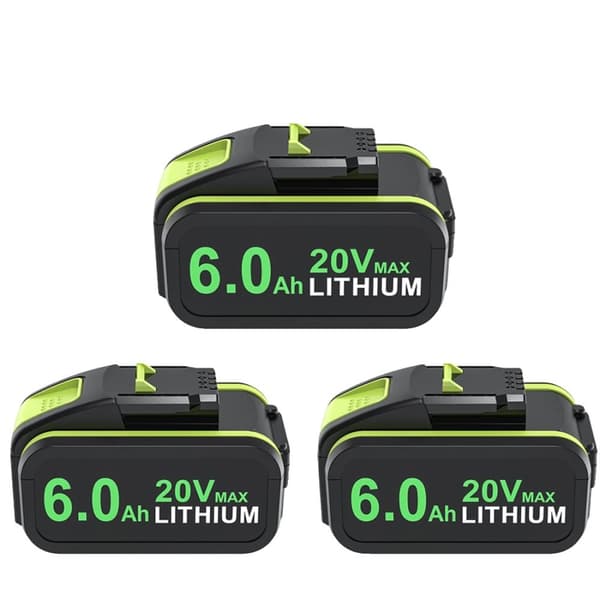 Worx 20V Lithium-Ion Batteri, 6000mAh Kapacitet, Kompatibel med WA3551, WA3553,3PCS 6000mAh
