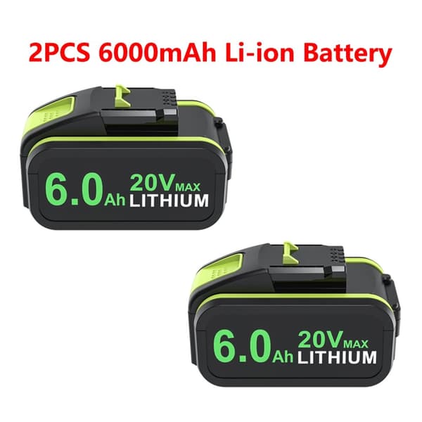 Worx 20V Litium-Ion Batteri, 6000mAh Kapacitet, Kompatibel med WA3551, WA3553,2ST 6000mAh