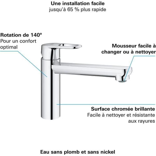 GROHE Start Flow -keittiöhana, yksiotehana vettä säästävällä poresuuttimella, 140° kierto, kromi, 31691000