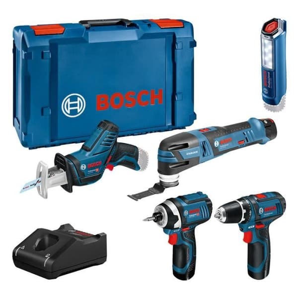 Bosch Professional 5 VÆRKTØJSSÆT: GSR 12V15 + GOP 12V28 + DDR 12V105 + GSA 12V14 + GLI 12V300 + 3x2.0Ah + oplader. XLBoxx-0615990N1D