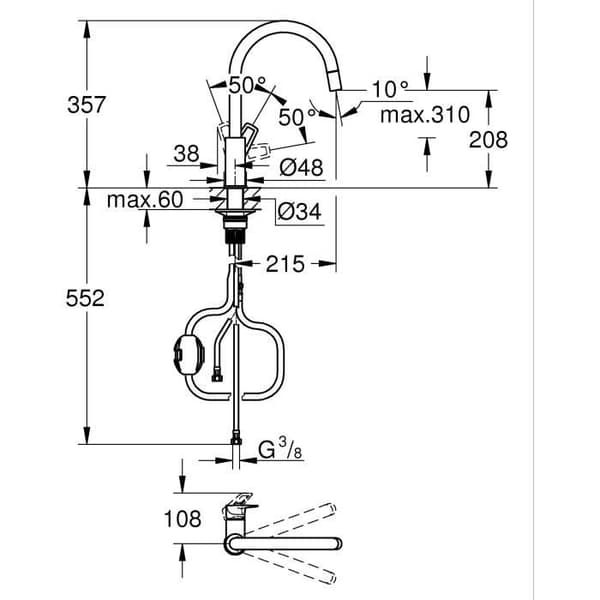 GROHE StartLoop køkkenarmatur - Krom - Høj C-formet tud - Udtrækbar perlator - 30556000