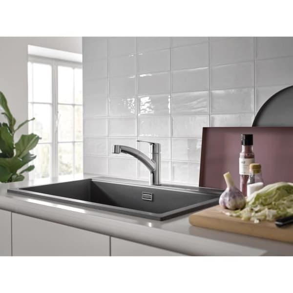 Køkkenarmatur - Supersteel - Etgrebs håndvaskarmatur - Udtræksbruser - 90° svingbar lav tud - GROHE Start -