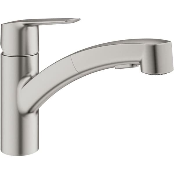 Køkkenarmatur - Supersteel - Etgrebs håndvaskarmatur - Udtræksbruser - 90° svingbar lav tud - GROHE Start -