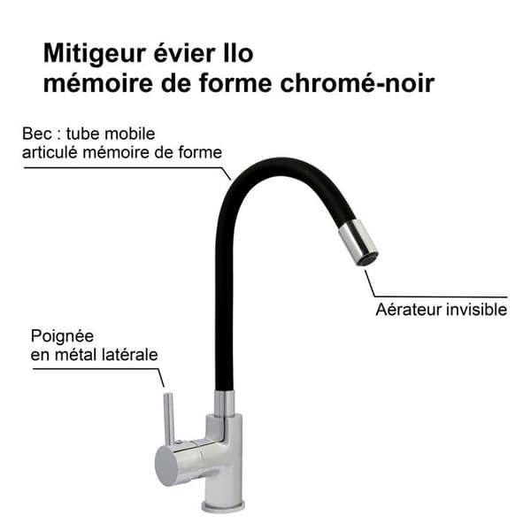 Edouard Rousseau - ILO SHAPE MEMORY Blandare för diskbänk - Svart / Krom