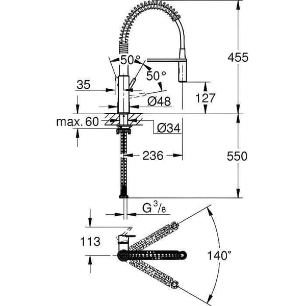 Grohe Get køkkenarmatur, 2 dyser monocomande armatur, hane med professionel udtrækbar bruser, 30361000
