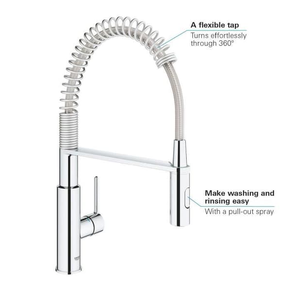 Grohe Get køkkenarmatur, 2 dyser monocomande armatur, hane med professionel udtrækbar bruser, 30361000