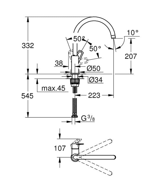 BAULOOP køkkenarmatur med etgrebsfunktion og høj svingtud - GROHE – 31368001