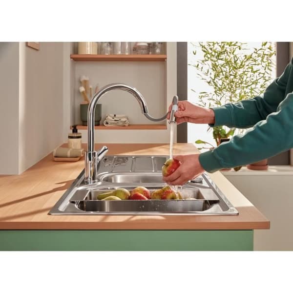 Køkkenarmatur - Etgrebs håndvaskarmatur - Krom - Høj C-formet tud - Udtræksblander - GROHE StartEdge - 30550000