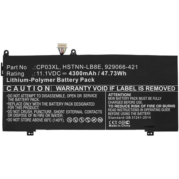 CoreParts bærbar batteri til HP Spectre X360 13, Spectre 13, Li-Pol, 55.86Wh 11.4V 4900mAh, sort og 48Wh 11.1V 4300mAh, sort, MBXHP-BA0176