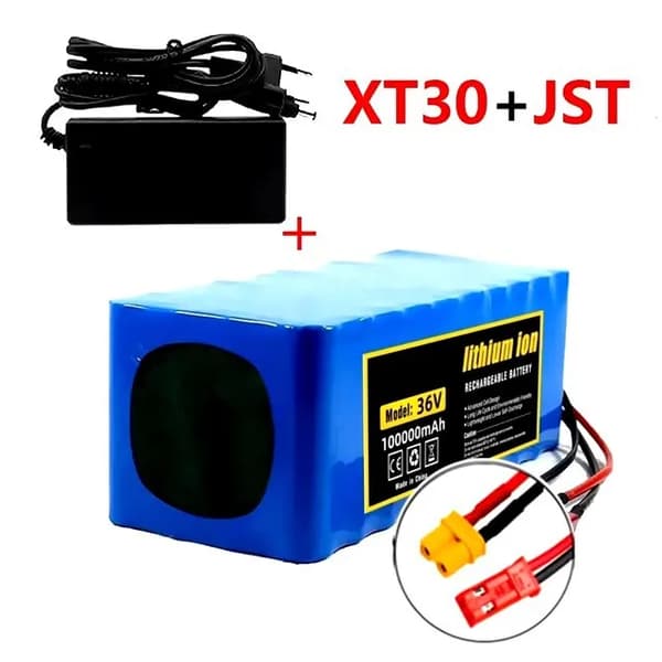 36V Li-Ion Batteripack, 100000mAh Kapacitet, Inkluderar Laddare och BMS,XT30-JST