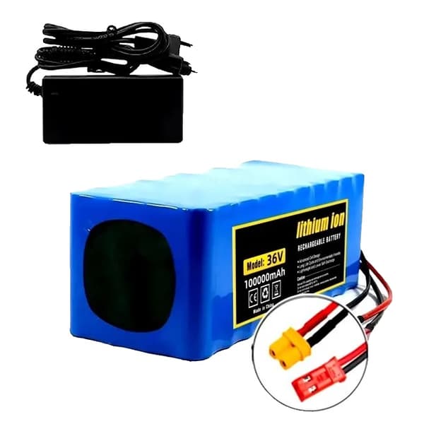 36V Li-Ion Batteripack, 100000mAh Kapacitet, Inkluderar Laddare och BMS,XT30-JST
