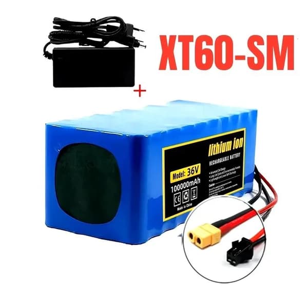 36V Li-Ion Batteripakke, 100000mAh Kapacitet, Inkluderer Oplader og BMS,Xt60-sm