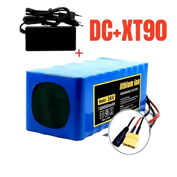 36V Li-Ion Batteripakke, 100000mAh Kapacitet, Inkluderer Oplader og BMS,XT90-DC