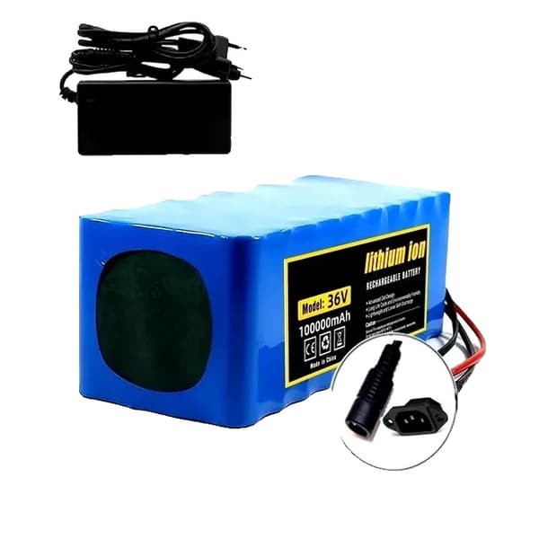 36V Li-Ion Batteripack, 100000mAh Kapacitet, Inkluderar Laddare och BMS,3-pin-dc
