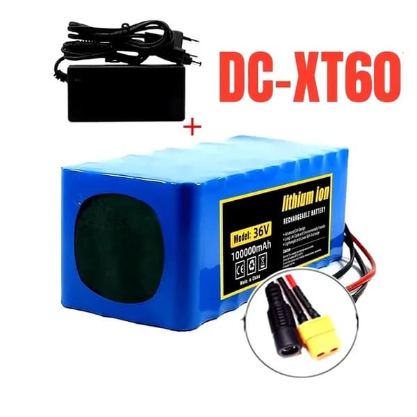 36V Li-Ion Batteripack, 100000mAh Kapacitet, Inkluderar Laddare och BMS,DC-Xt60