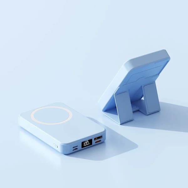 Magnetisk Power Bank, 10000mAh kapacitet, trådløs opladning,Blå, 10000mAh