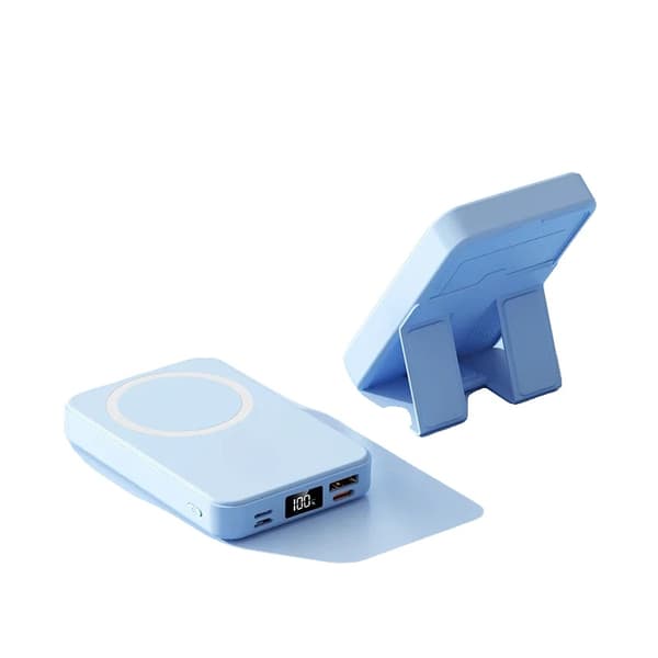 Magnetisk Power Bank, 10000mAh kapacitet, trådløs opladning,Blå, 10000mAh
