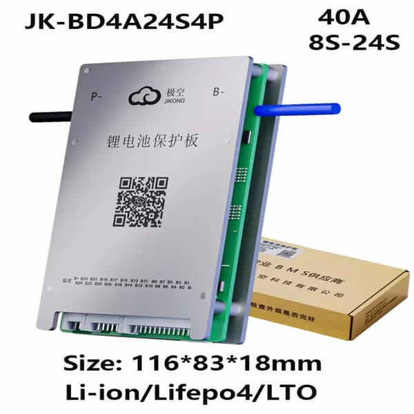 Smart Battery Management System, 40A opladningsstrøm, understøtter 8s-24s batteristrenge,JK-BD4A24S4P