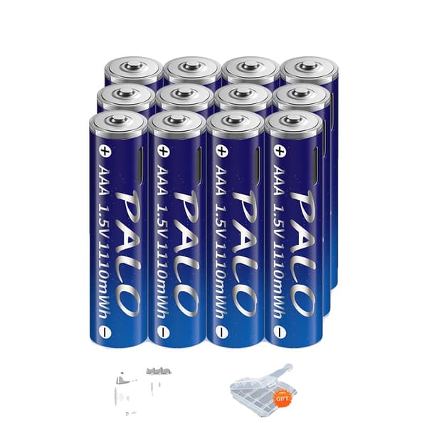 PALO AAA Genopladelige Lithiumbatterier, 1110mWh Kapacitet, USB Opladning,12 stk. AAA-batteri