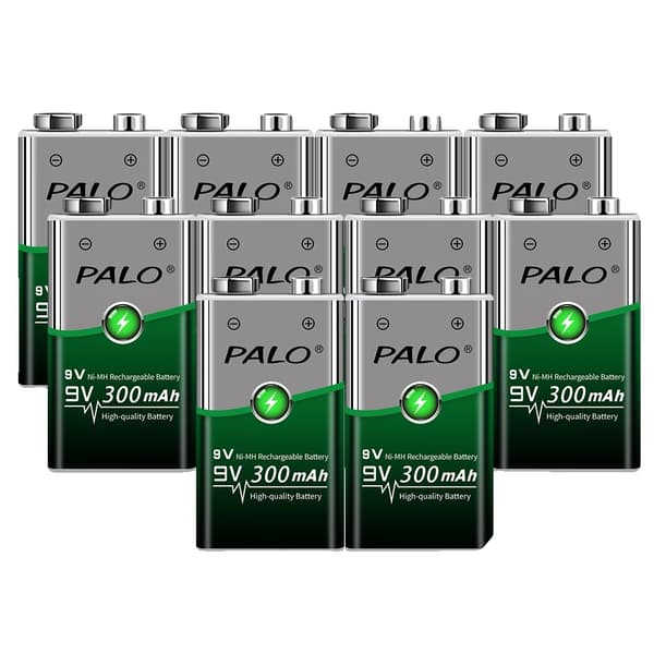 PALO Genopladelig 9V Ni-MH Batteri, 300mAh Kapacitet, Fås i 10 stk eller 12 stk,10stk batteri