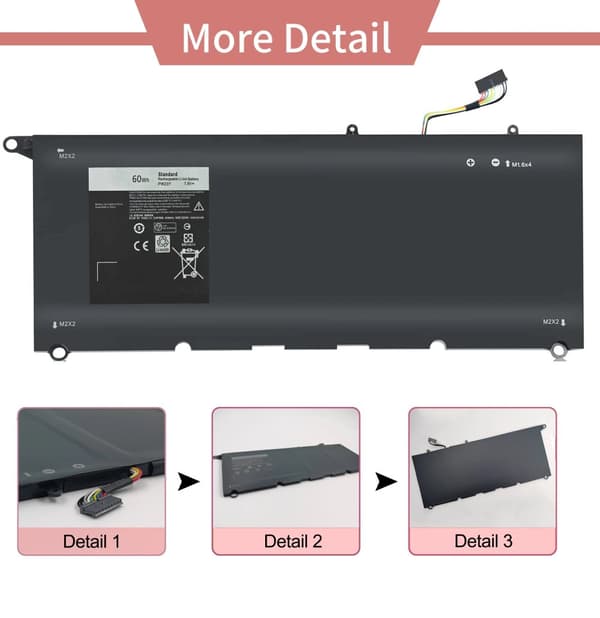 Vaihtobattery Dell XPS 13 9360:lle, 60Wh kapasiteetti, Li-Polymer-tyyppi,musta