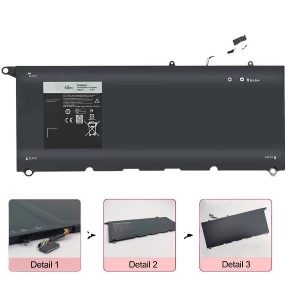 Vaihtobattery Dell XPS 13 9360:lle, 60Wh kapasiteetti, Li-Polymer-tyyppi,musta