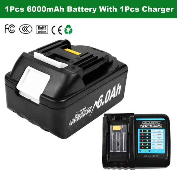 18V-batteri, 6000mAh kapacitet, Li-Ion-teknologi,18V, 1 st med 1 st laddare-a