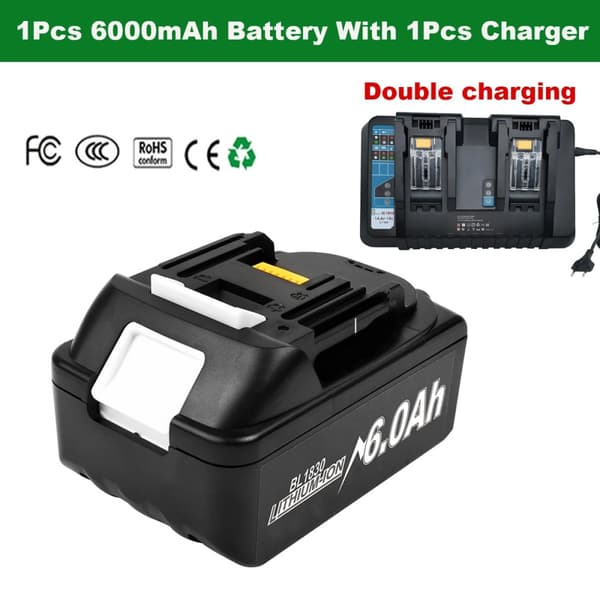 18V-batteri, 6000mAh kapacitet, Li-Ion-teknologi,18V, 1 st med 1 st laddare