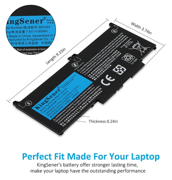 KingSener Laptopbatteri, 60Wh kapacitet, Li-Polymer type, flere sikkerhedsbeskyttelser