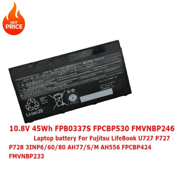 Fujitsu LifeBook Akun, 10.8V Virtalähde, 45Wh Kapasiteetti, Li-polymeeri Rakenne