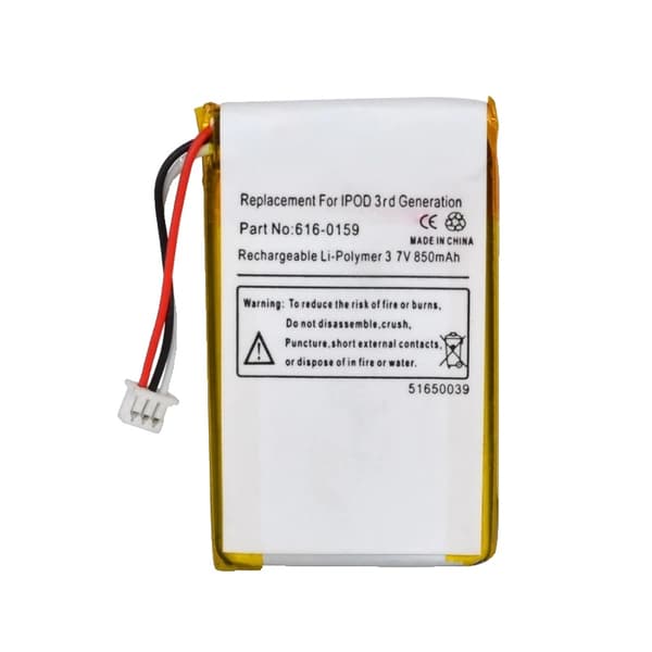 Genopladeligt Li-Polymer-batteri, 3.7V 850mAh, kompatibelt med iPod Classic,616-0159 10Stk