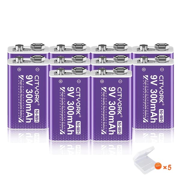 CITYORK 9V Genopladeligt Batteri, 300mAh Kapacitet, Alsidige Anvendelser,10 stk batteri