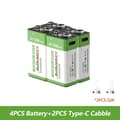 Miniatyrbillede 2 af 2: 9V Genopladeligt Batteri, Høj Kapacitet 12800mAh, Micro USB Opladning,4 STK