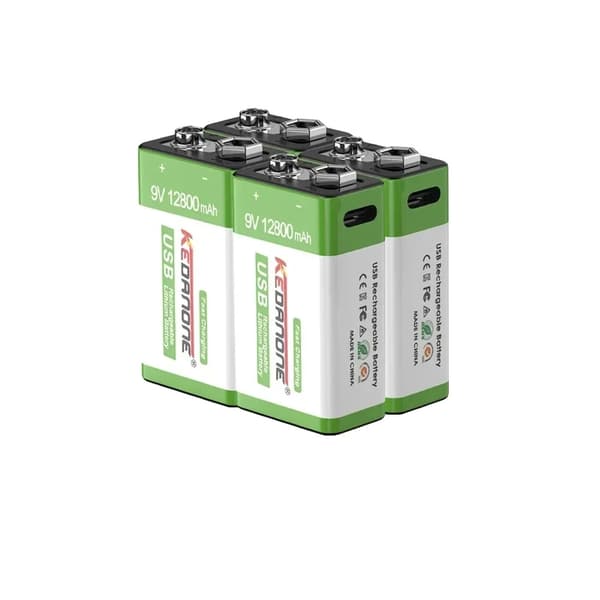 9V Genopladeligt Batteri, Høj Kapacitet 12800mAh, Micro USB Opladning,4 STK