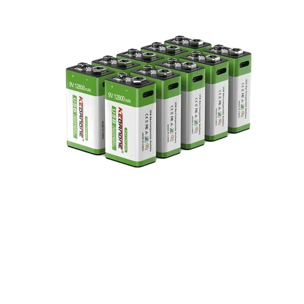 9V Ladattava Akka, Korkea Kapasiteetti 12800mAh, Micro USB Lataus,10 kpl