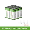 Miniatyrbillede 2 af 2: 9V Genopladeligt Batteri, Høj Kapacitet 12800mAh, Micro USB Opladning,6 STK