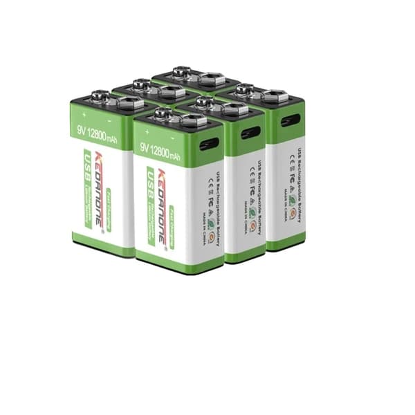 9V Genopladeligt Batteri, Høj Kapacitet 12800mAh, Micro USB Opladning,6 STK