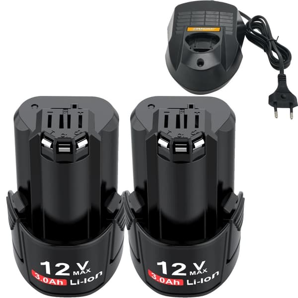 12V litiumjonbatteri, 3000mAh kapacitet, kompatibelt med Bosch-verktyg,2 st Batteriladdning
