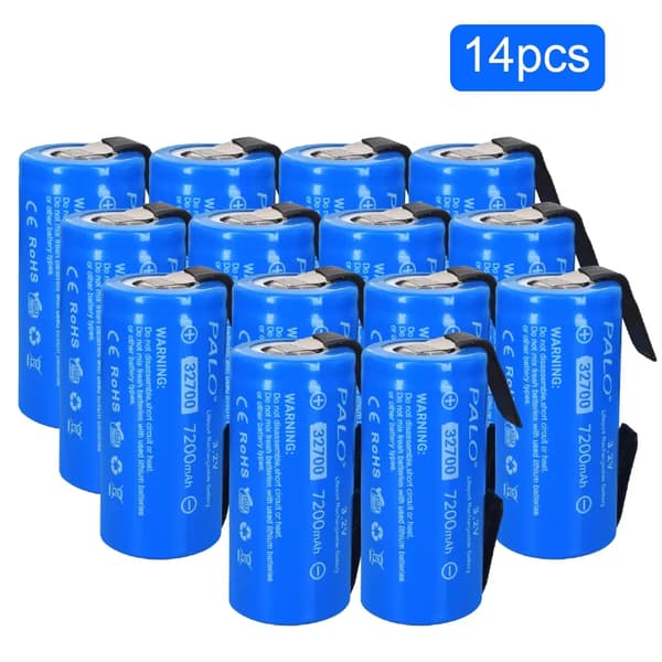 PALO 32700 LiFePO4 Akun, 7200mAh Kapasiteetti, 3.2V Nimellisjännite, CE- ja RoHS-sertifioitu,14 kpl Akku