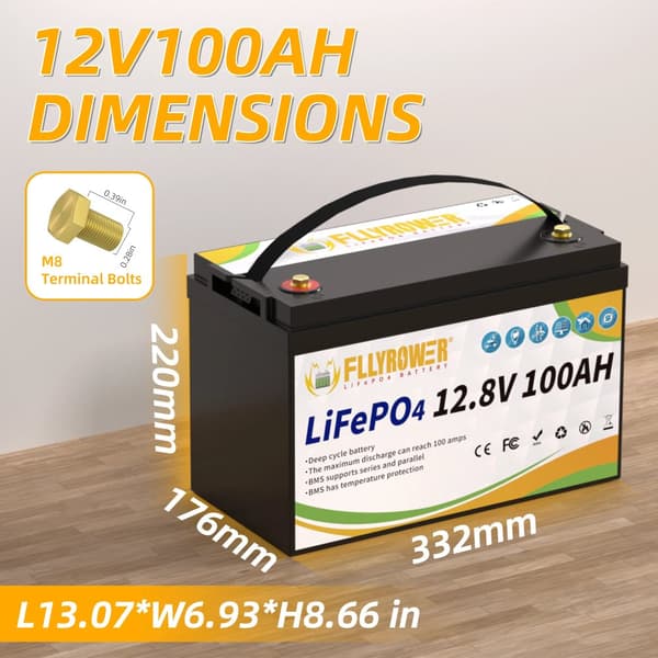 LiFePO4-akku, 12.8V, kapasiteetti 100Ah / 120Ah, korkea syklielinikä,12v 100Ah 332