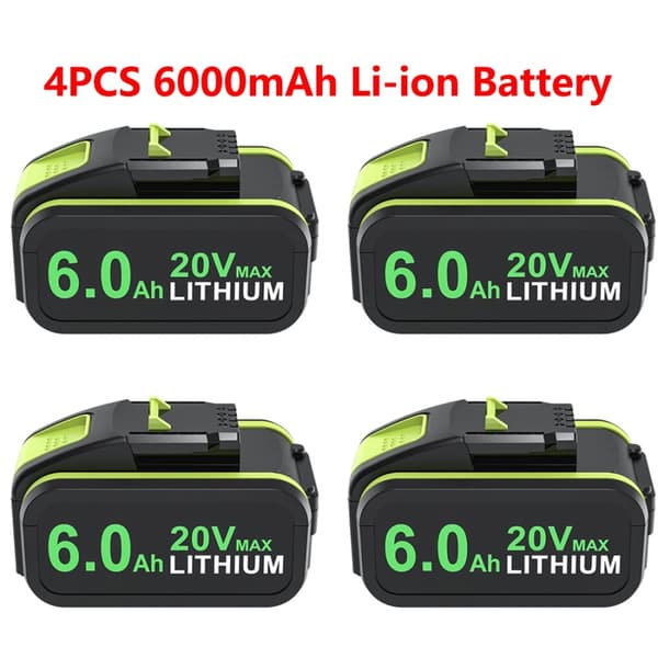 Worx 20V litiumioniakku, 6000mAh kapasiteetti, yhteensopiva WA3551:n ja WA3553:n kanssa,4KPL 6000mAh