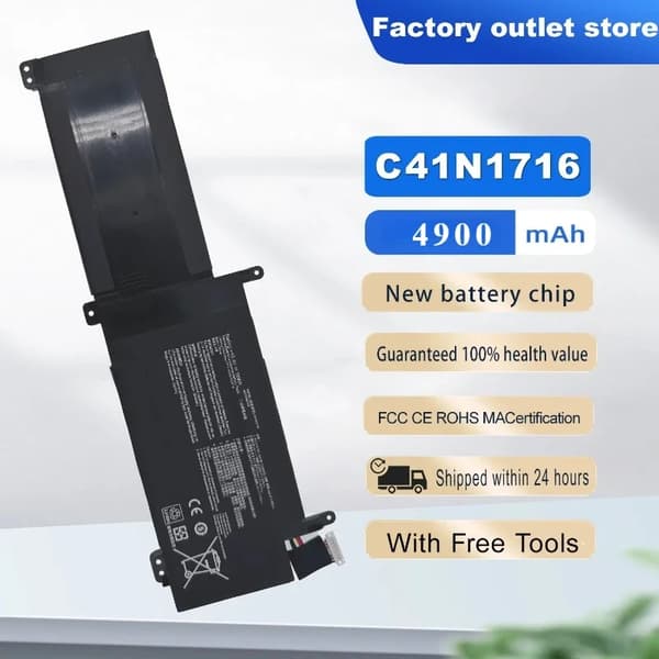 ASUS ROG Strix Laptop Batteri, 15.4V Spænding, 4900mAh Kapacitet,C41N1716, 4001 - 5000 MAh