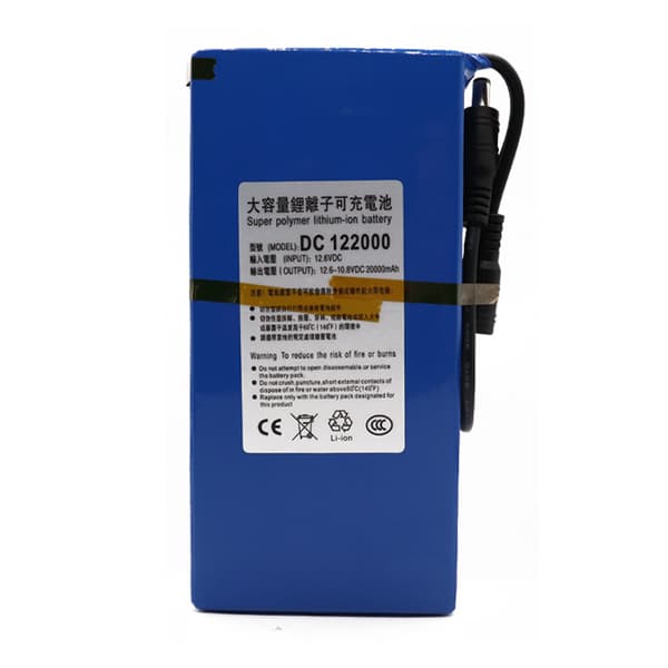 12V Litiumakku, 20000mAh kapasiteetti, ladattava laturilla,Akku laturilla