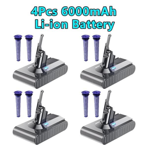 6000mAh Akun V8:lle, Li-Ion Tyyppi, Mukana 2 Suodatinta,4Kpl 6000mAh