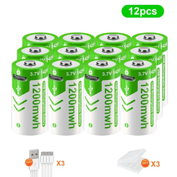 Genopladelige lithiumbatterier, 3,7V spænding, 1200mAh kapacitet,12 stk. batteri