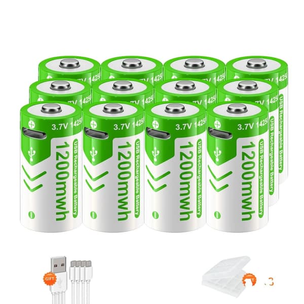 Genopladelige lithiumbatterier, 3,7V spænding, 1200mAh kapacitet,12 stk. batteri