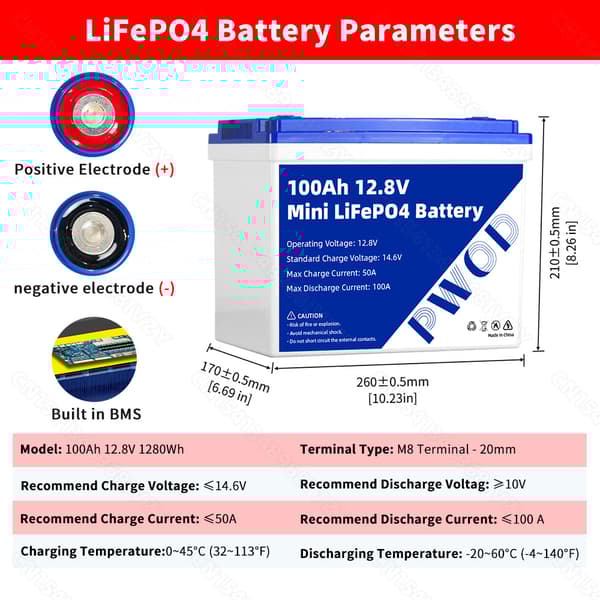 LiFePO4 batteripakke, 100Ah kapacitet, 6000+ cyklusliv,1STK