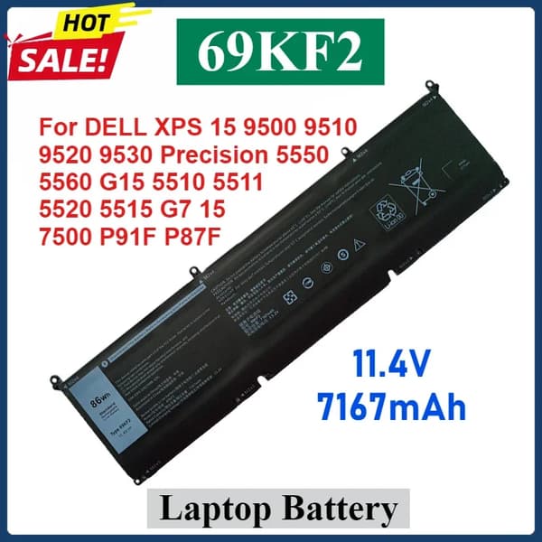 Laptopbatteri, 11.4V spænding, 6 cellers kapacitet,69KF2