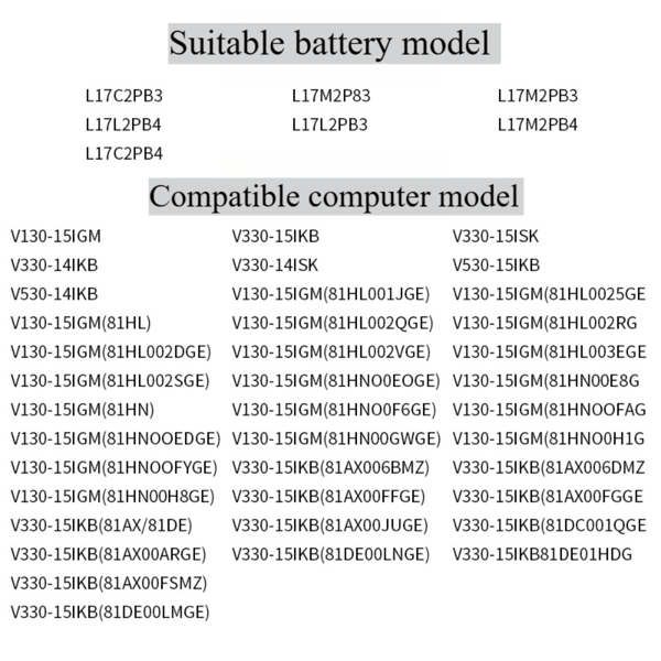 Lenovo bærbar computerbatteri, 3948mAh kapacitet, Li-Ion type, kompatibel med V130 og V330 modeller.