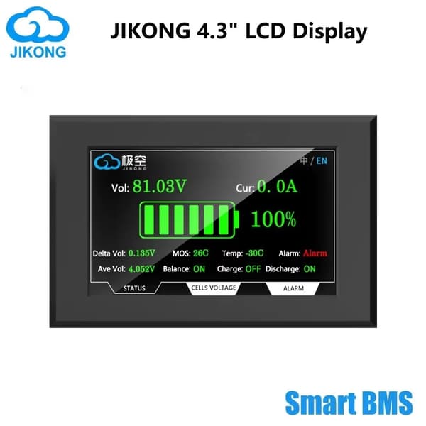 Smart Battery Management System, 200A opladningsstrøm, 4S-8S batteristrenge,4,3 tommer LCD